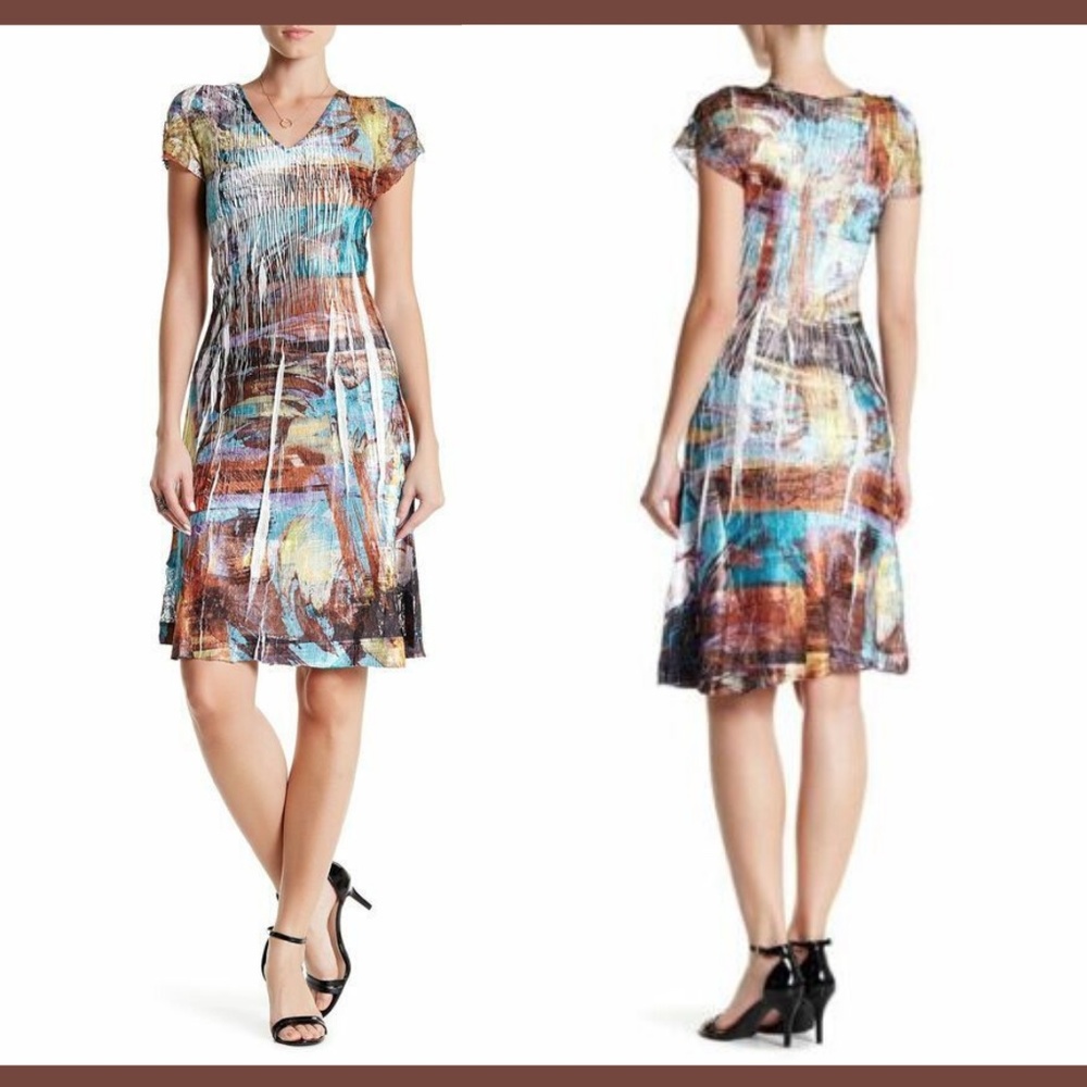 NWT Komarov V-Neck Cap Sleeve‎ Crinkle Dress [SZ Large ]